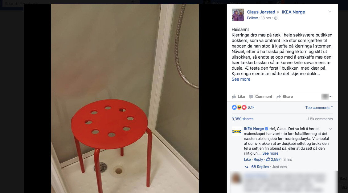 Norrmannen Claus’ recension av IKEAs röda pall tar nätet med storm