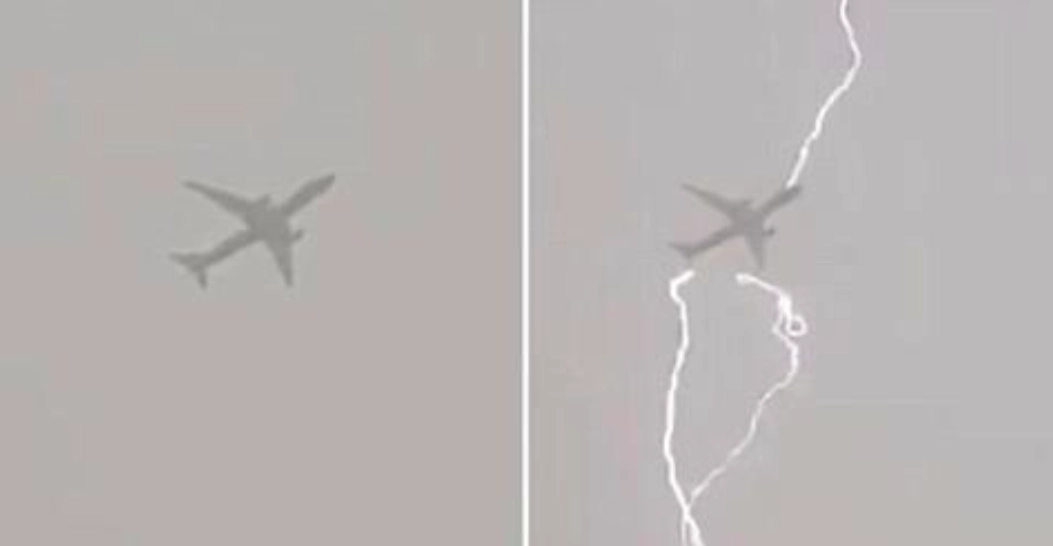 Chockerande ögonblick – isländskt flygplan träffas av blixten
