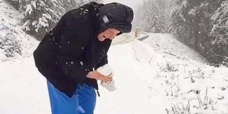 101-årig kvinna ber son stanna bilen så att hon kan leka i snön: Nu sprids klippet världen över