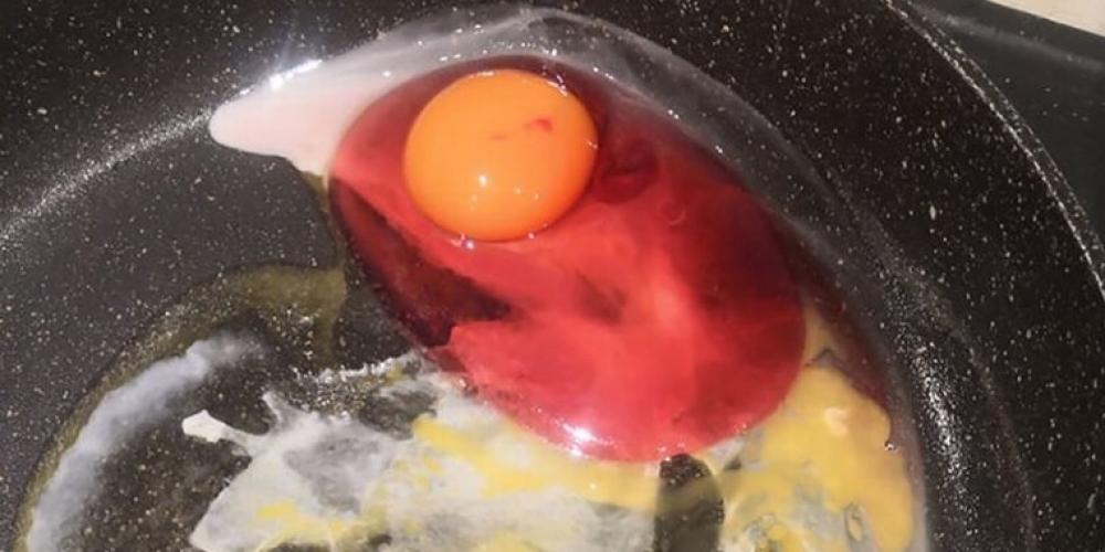 Kvinnan skriker när hon kläcker ett ägg med rosa innehåll