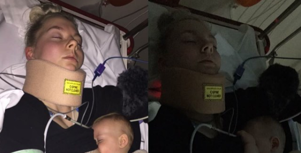 Mörbultad mamma ammar sonen i sjukhussäng – bilden blir viral av en särskild anledning