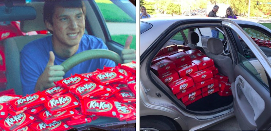 Studenters choklad stals ur deras bil: Fick 6500 i ersättning av Kit Kat