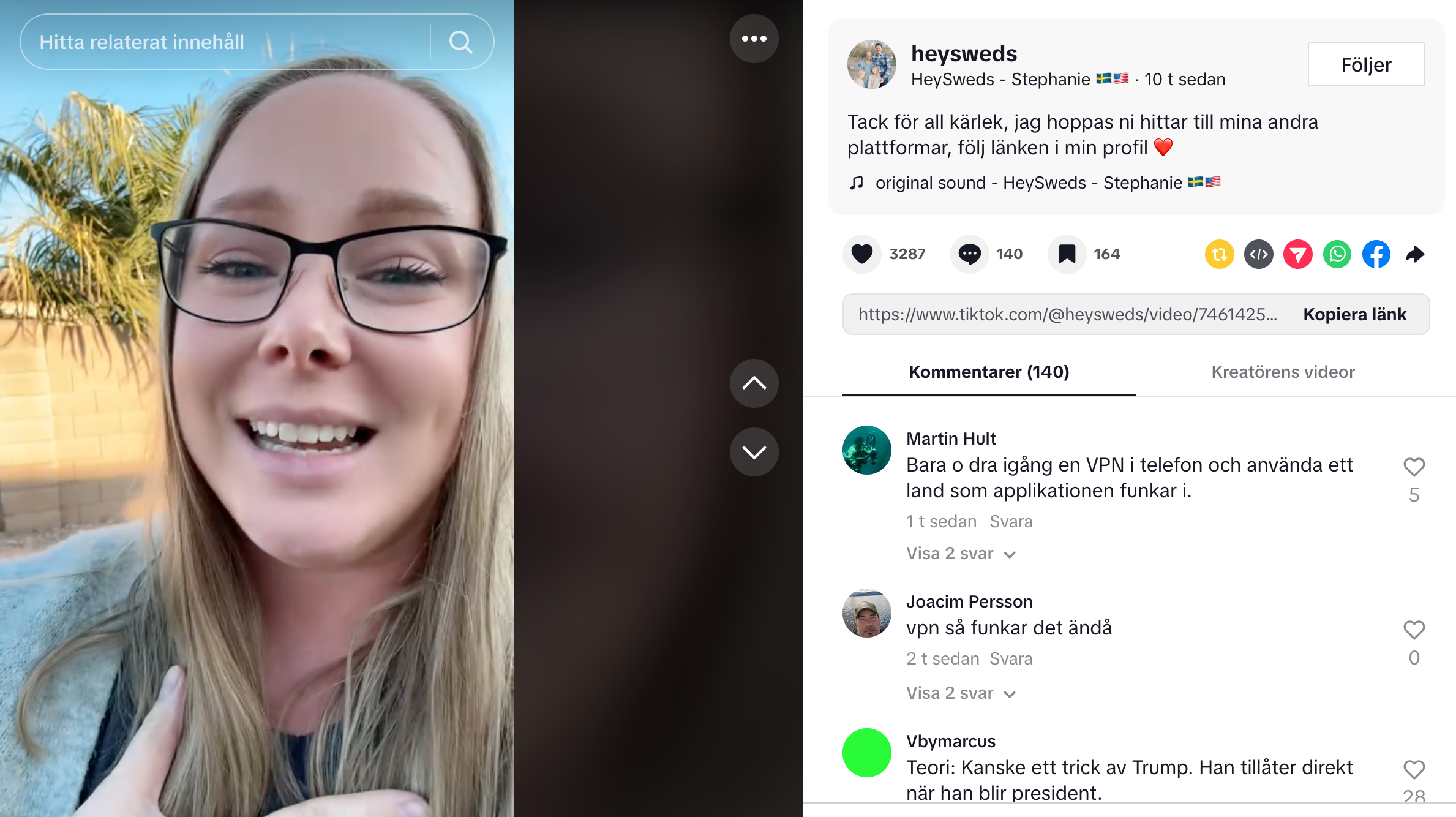 Svenska Stephanie på Tiktok trotsar USA:s förbud: ”Jag kör VPN”