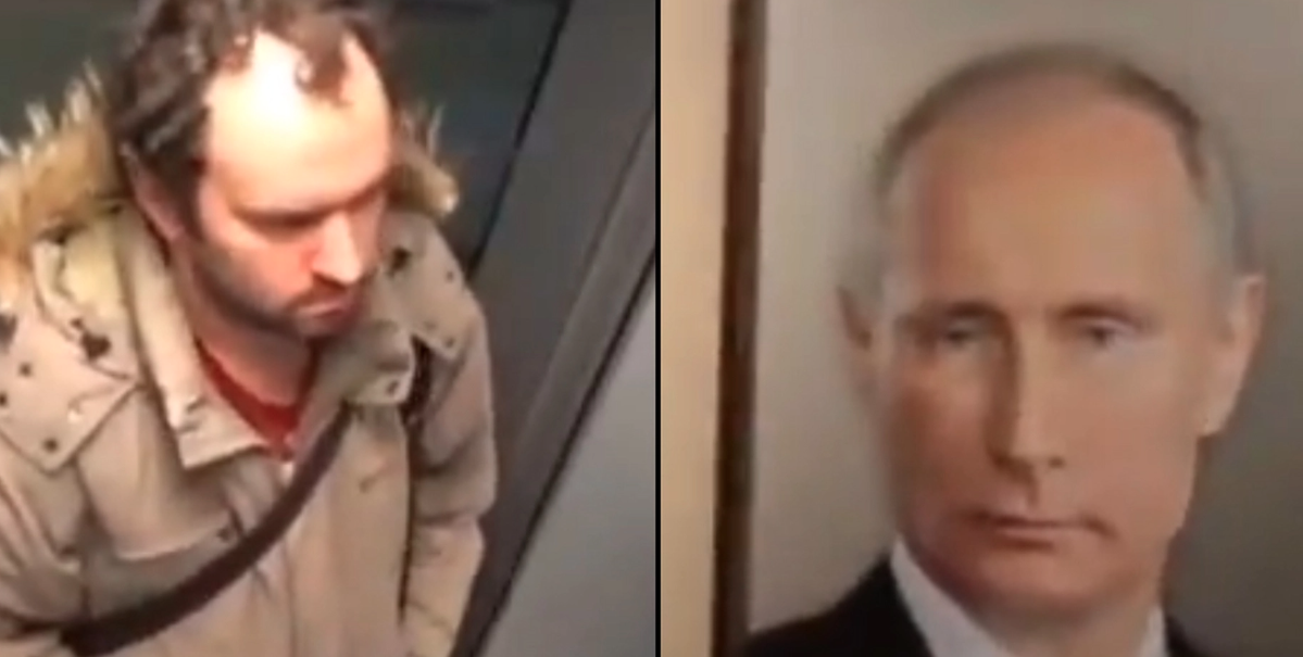 Ryska invånares chockade reaktioner på Putin-porträtt hiss fångat på film
